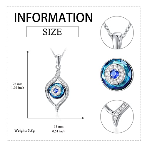 VONALA Evil Eye Necklace Sterling Silver Evil Eye Pendant Necklace for Women Blue Eyes Necklace Luck Amulet Ojo Turco Jewelry Gift for Women Daughter Mother