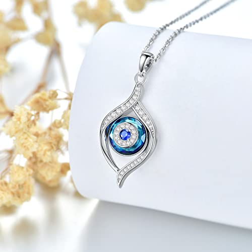 VONALA Evil Eye Necklace Sterling Silver Evil Eye Pendant Necklace for Women Blue Eyes Necklace Luck Amulet Ojo Turco Jewelry Gift for Women Daughter Mother