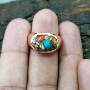 Oyster Turquoise Ring for Men and Women Sterling Silver rings Handmade engagement Jewelry Copper Birthstone Gemstone (Sterling Silver, 10)