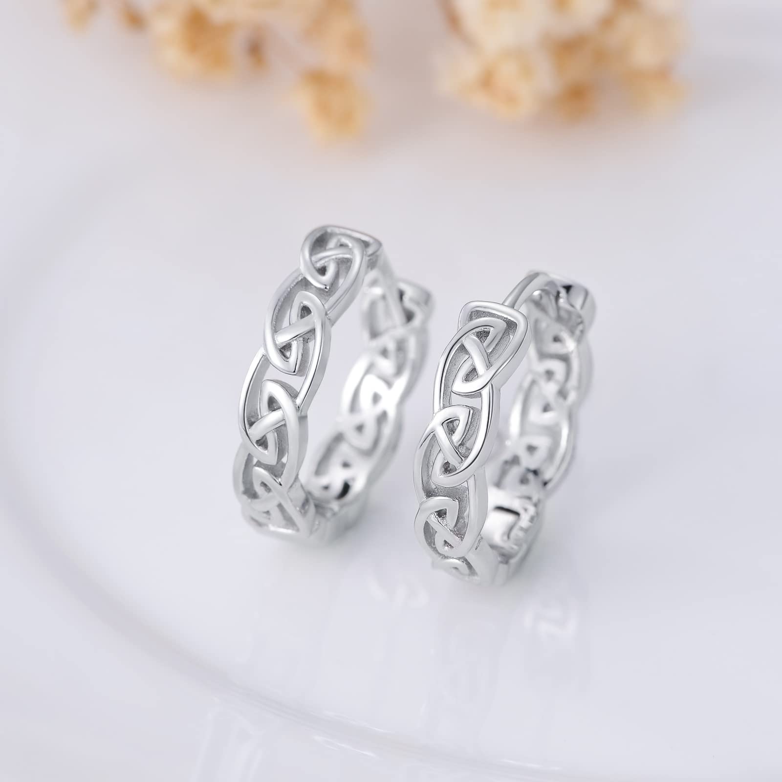 Shusukue Celtic Hoop Earrings 925 Sterling Silver Tiny 16mm Round Huggie Hoop Earrings Celtic Knot Hollow Hoop Earrings Vintage Good Luck Irish Jewelry Gifts for Women Men