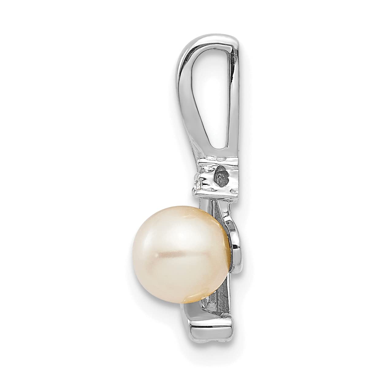 Avariah Solid 14k White Gold FW Cultured Pearl and Diamond Pendant - 17mm