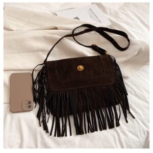 Vintage Western Cowgirl Style Fringe Crossbody Bags Country Women Hobo Hippie Grunge Tassel Faux Suede Shoulder Bags (Coffee,One Size)