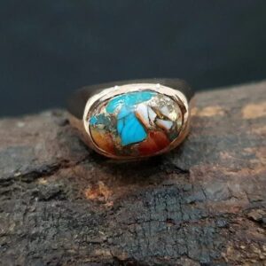 Oyster Turquoise Ring for Men and Women Sterling Silver rings Handmade engagement Jewelry Copper Birthstone Gemstone (Sterling Silver, 10)