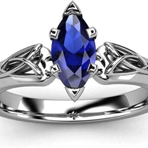 Charming Creation 3.00 Ct Marquise Cut Blue Sapphire Engagement Wedding Band Ring For Women's 14k White Gold Finish (9.5)