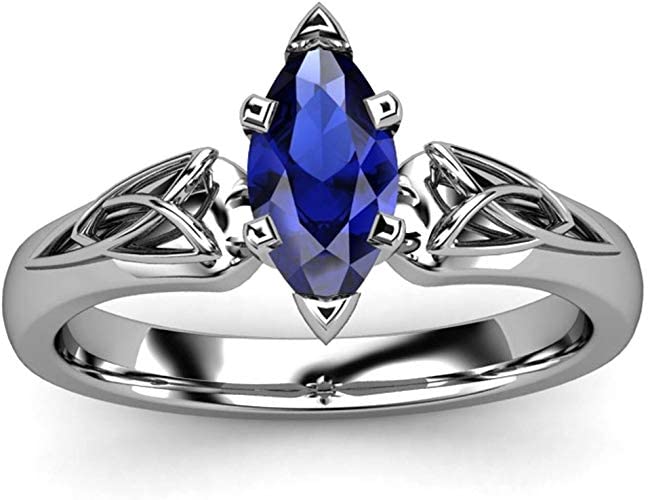 Charming Creation 3.00 Ct Marquise Cut Blue Sapphire Engagement Wedding Band Ring For Women's 14k White Gold Finish (9.5)