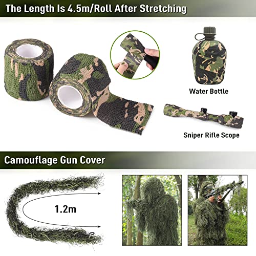 Seeutek Ghillie Suit 6 in 1 Gilly Suit, 3D Camouflage Hunting Apparel Gillie Suit Bush Costume Including Jacket, Pants, Hood, Carry Bag and Camo Tapes, Suitable for Men Hunting