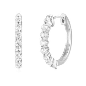 Mameloly 925 Sterling Silver Post Hoop Earrings for Women Silver Dainty Cubic Zirconia CZ Huggie Hoop Earrings Hypoallergenic