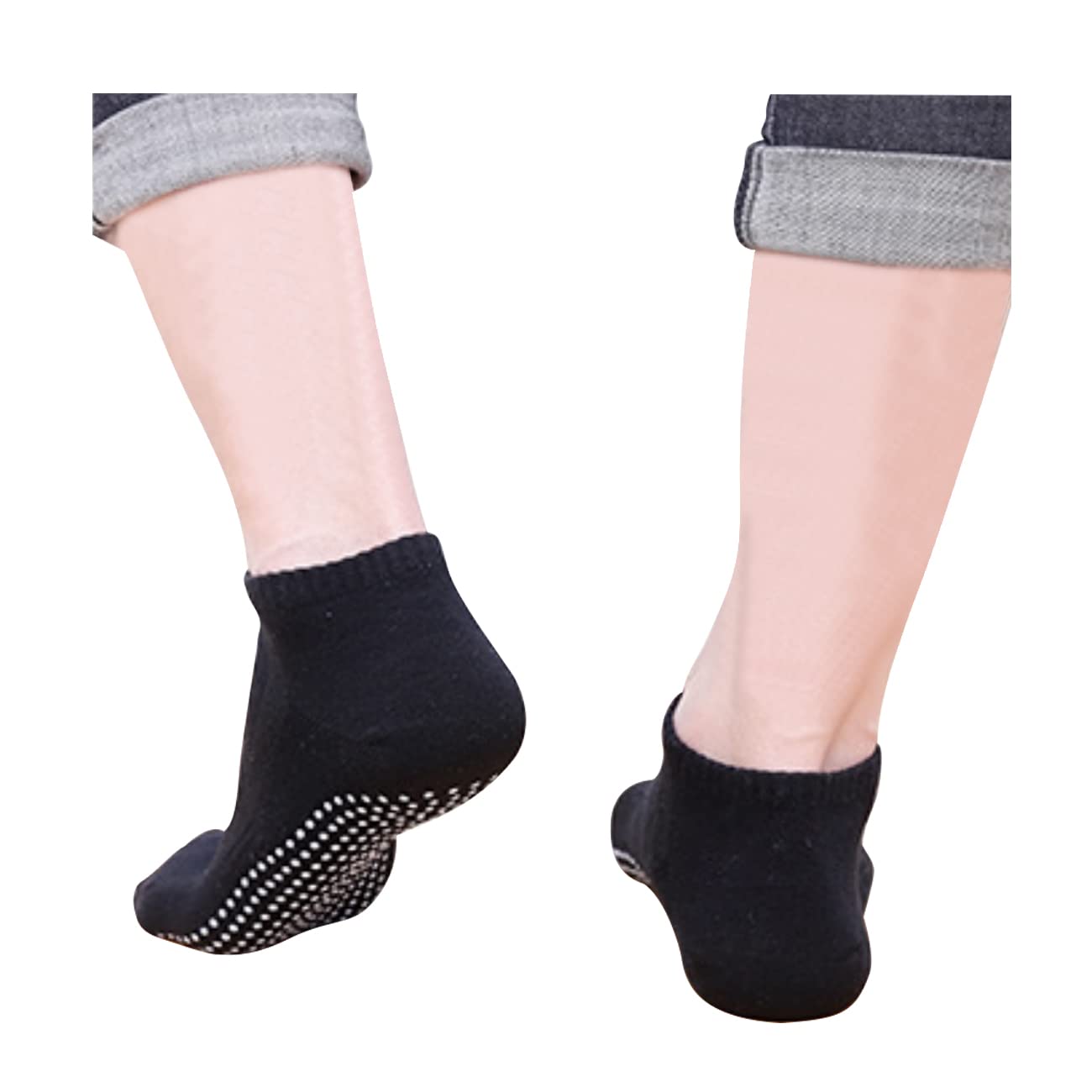 DOOVID Non Slip Socks Unisex Sports Socks with Grips Yoga Socks Low Cut Pilates Socks Cotton Sleep Socks 4 Pairs Black & Light Grey