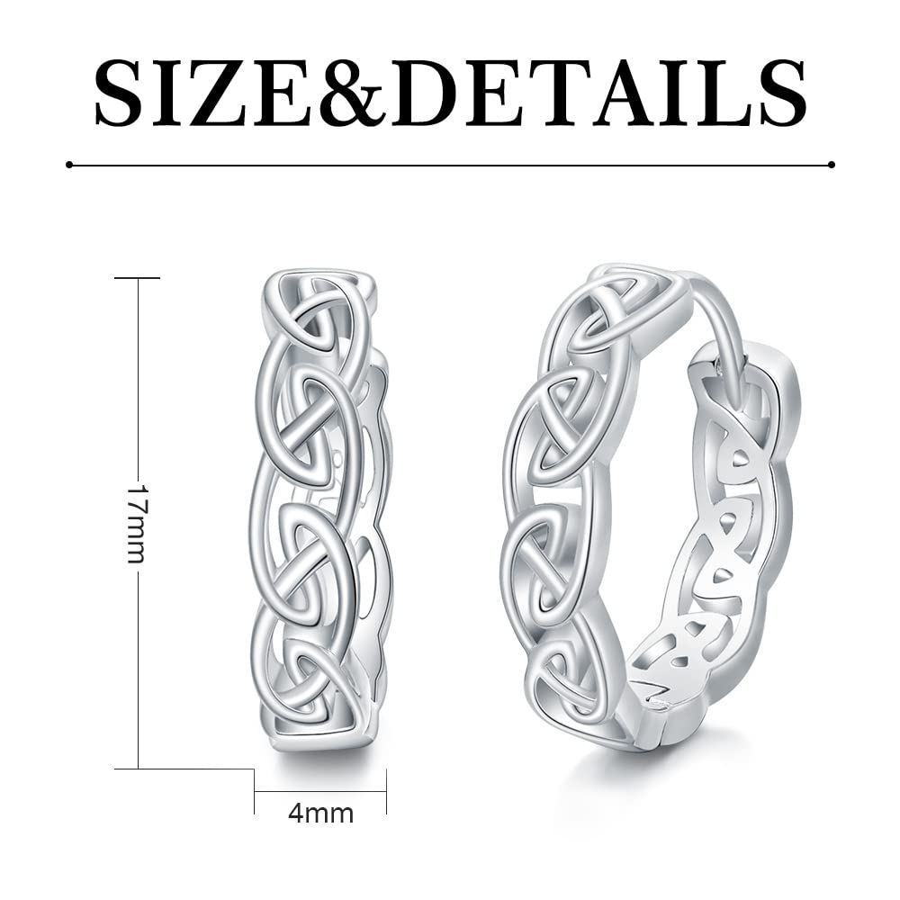 Shusukue Celtic Hoop Earrings 925 Sterling Silver Tiny 16mm Round Huggie Hoop Earrings Celtic Knot Hollow Hoop Earrings Vintage Good Luck Irish Jewelry Gifts for Women Men