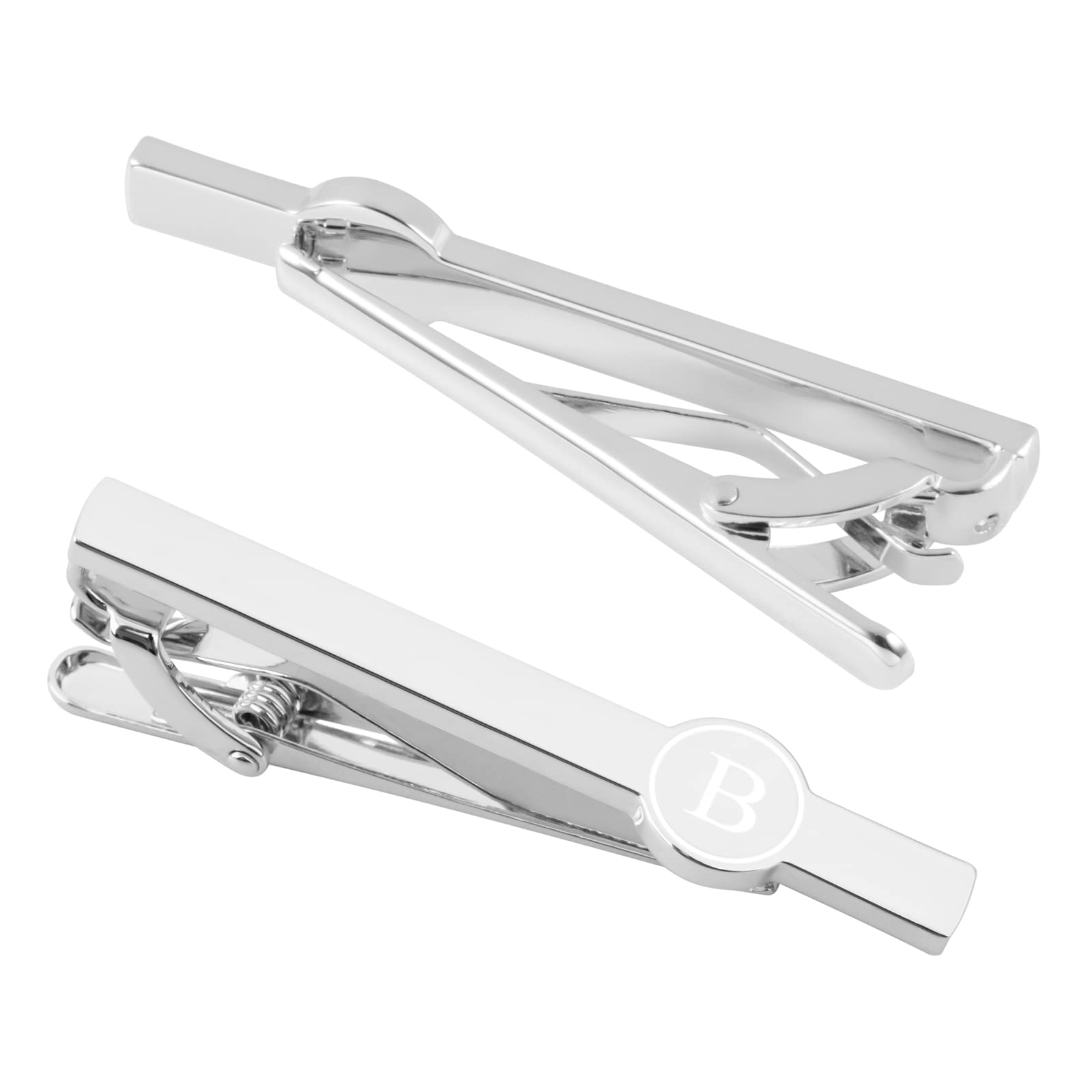 Dannyshi Tie Clips for Men, Black Gold Silver 2.1inch Initial Alphabet Letter Tie Clip Bar Set (B)