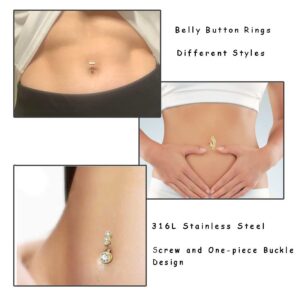 Palotay 4PCS 14G Belly Button Ring 316L Stainless Steel Belly Rings Navel Rings Cubic Zirconia Clicker Belly Button Rings Reverse Curved Navel Belly Piercing Belly Button Piercing Jewelry for Women 4PCS Gold