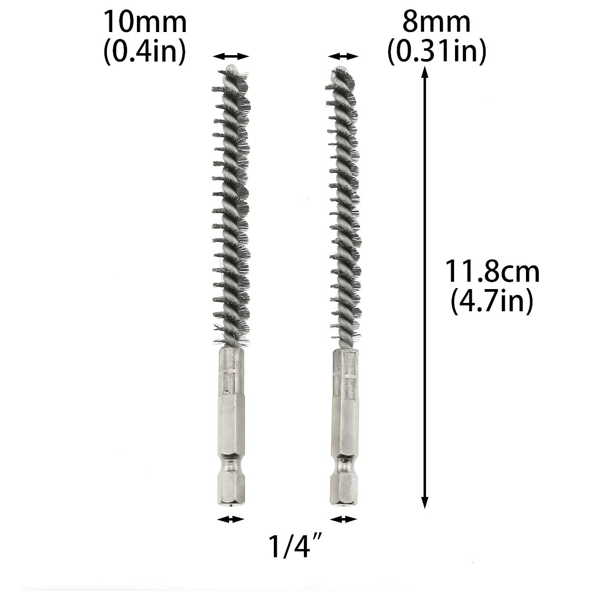 DGHAOP 2IN1 Golf Hosel Brush Golf Clubs Head Hosel Brush Stainless Steel Golf Club Brush Wire Brush Cleaning Tool with Handle 1/4 Inch Hex Shank for Power Drill Impact Driver (Diameter 8mm+10mm)