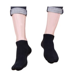 DOOVID Non Slip Socks Unisex Sports Socks with Grips Yoga Socks Low Cut Pilates Socks Cotton Sleep Socks 4 Pairs Black & Light Grey