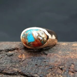 Oyster Turquoise Ring for Men and Women Sterling Silver rings Handmade engagement Jewelry Copper Birthstone Gemstone (Sterling Silver, 10)