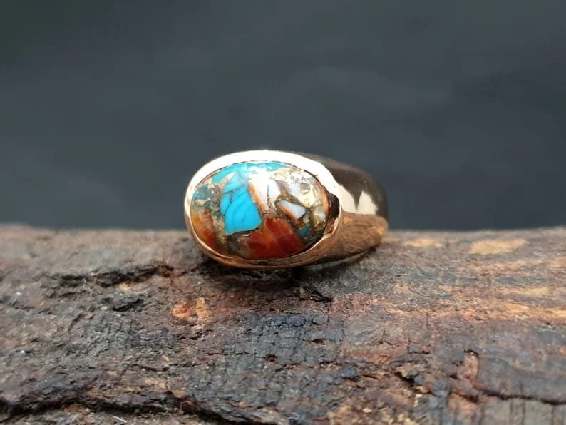 Oyster Turquoise Ring for Men and Women Sterling Silver rings Handmade engagement Jewelry Copper Birthstone Gemstone (Sterling Silver, 10)