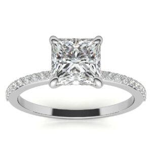 10K Solid White Gold Handmade Engagement Rings 2.5 CT Princess Cut Moissanite Diamond Solitaire Wedding/Bridal Ring Set for Women/Her Propose Ring (10.5)