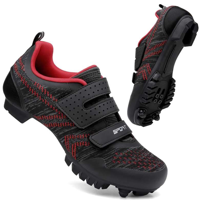 Ksloutdoor Unisex Outdoor Sports Cycling Shoes MTB/Mountain Men's Bike Shoes SPD Women's Compatible 2-Bolt Red Size 8/10.5