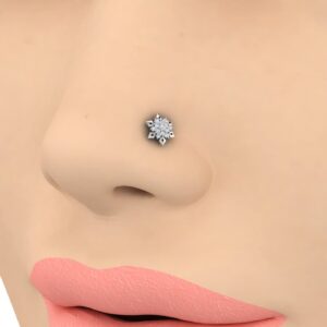 FINEROCK 0.06 Carat Diamond Nose Pin in 14K White Gold