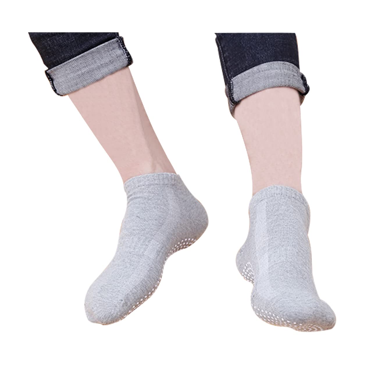 DOOVID Non Slip Socks Unisex Sports Socks with Grips Yoga Socks Low Cut Pilates Socks Cotton Sleep Socks 4 Pairs Black & Light Grey