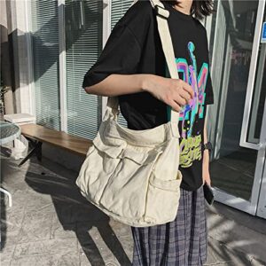 VODIU Canvas Messenger Bag Large Hobo Crossbody Bag with Multiple Pockets For Women And Men Shoulder Tote Bag For School