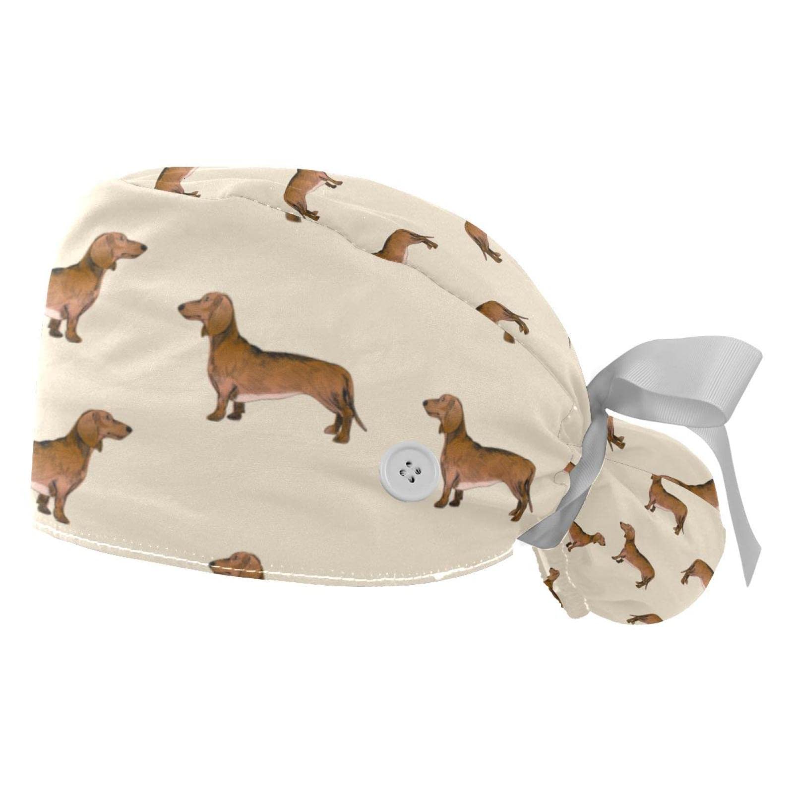 IROLSKDNFH 2 Pcs Working Cap with Button Cute Dachshund Dogs Adjustable Ponytail Pouch Hats for Women