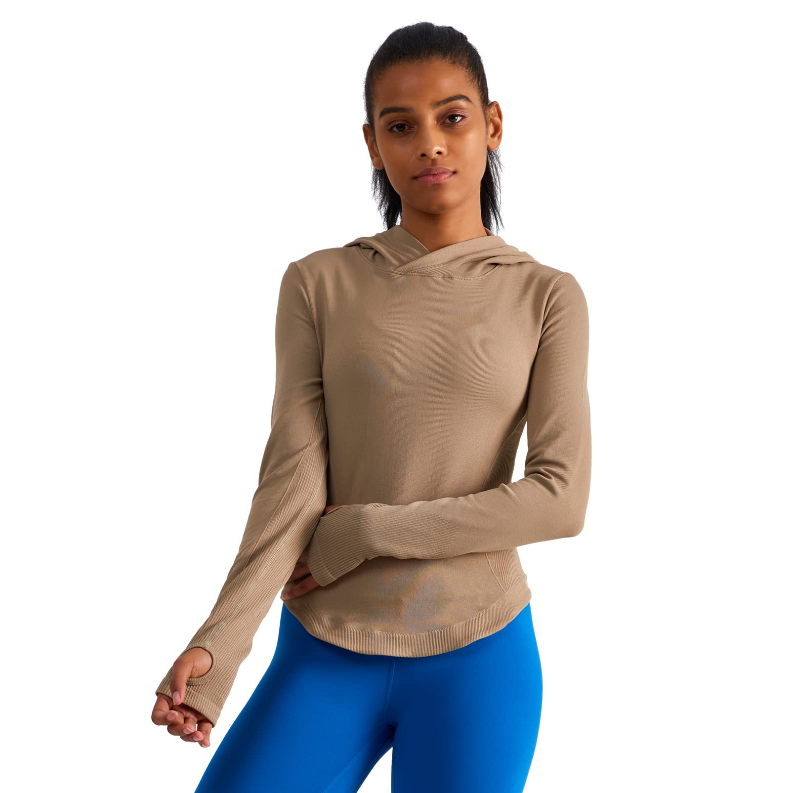 sphinx cat Womens Hooded Athletic Long Sleeve Running Shirts Workout Yoga Tops with Thumb Holes Slim Fit Brown L