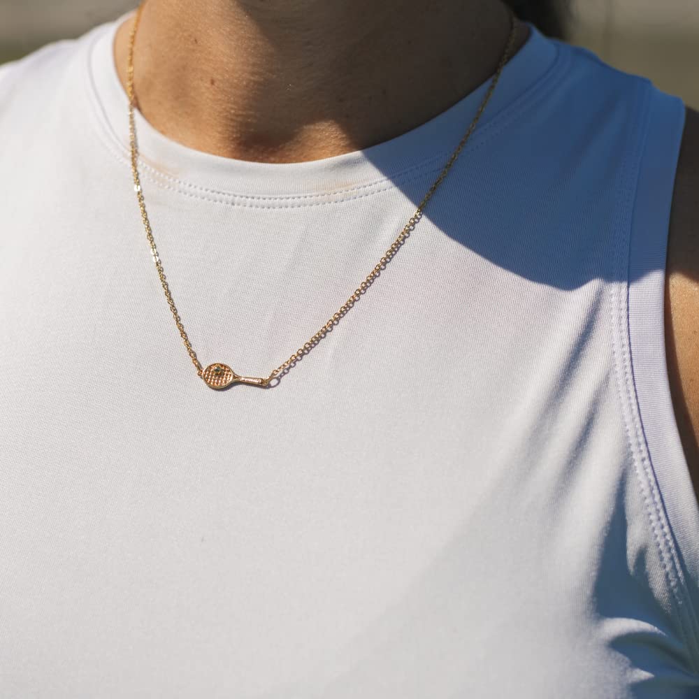 Sportybella Tennis Racket Pendant Necklace 18K Gold Tennis Jewelry Gifts for Women Tennis Lovers, Sideways Tennis Racket Charm