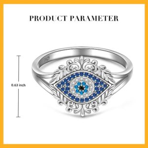 Sterling Silver Evil Eye Ring Spiritual Blue third Turkish Evil Eye Rings Inspirational Faith for Women Jewelry Size 7