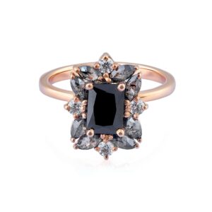 Natural Black Diamond Engagement Ring Marquise Rose Cut Salt and Pepper Diamond Ring Rose Gold Finish 925 Silver (6)