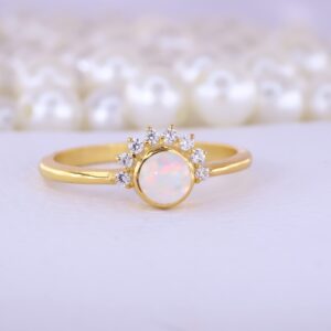 Crown White Opal Diamond Ring Yellow Gold Engagement Ring Unique Art Deco Ring October Birthstone Jewelry Statement Gift For Her BY KANISHKA GEMS JEWELS