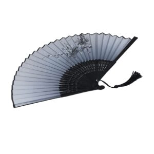 Natudeco Bamboo Fan Black Bone Plum Blossom Pattern Antique Style Chinese Folding Fan Decoration for Dance Performance Costume Accessory Gift