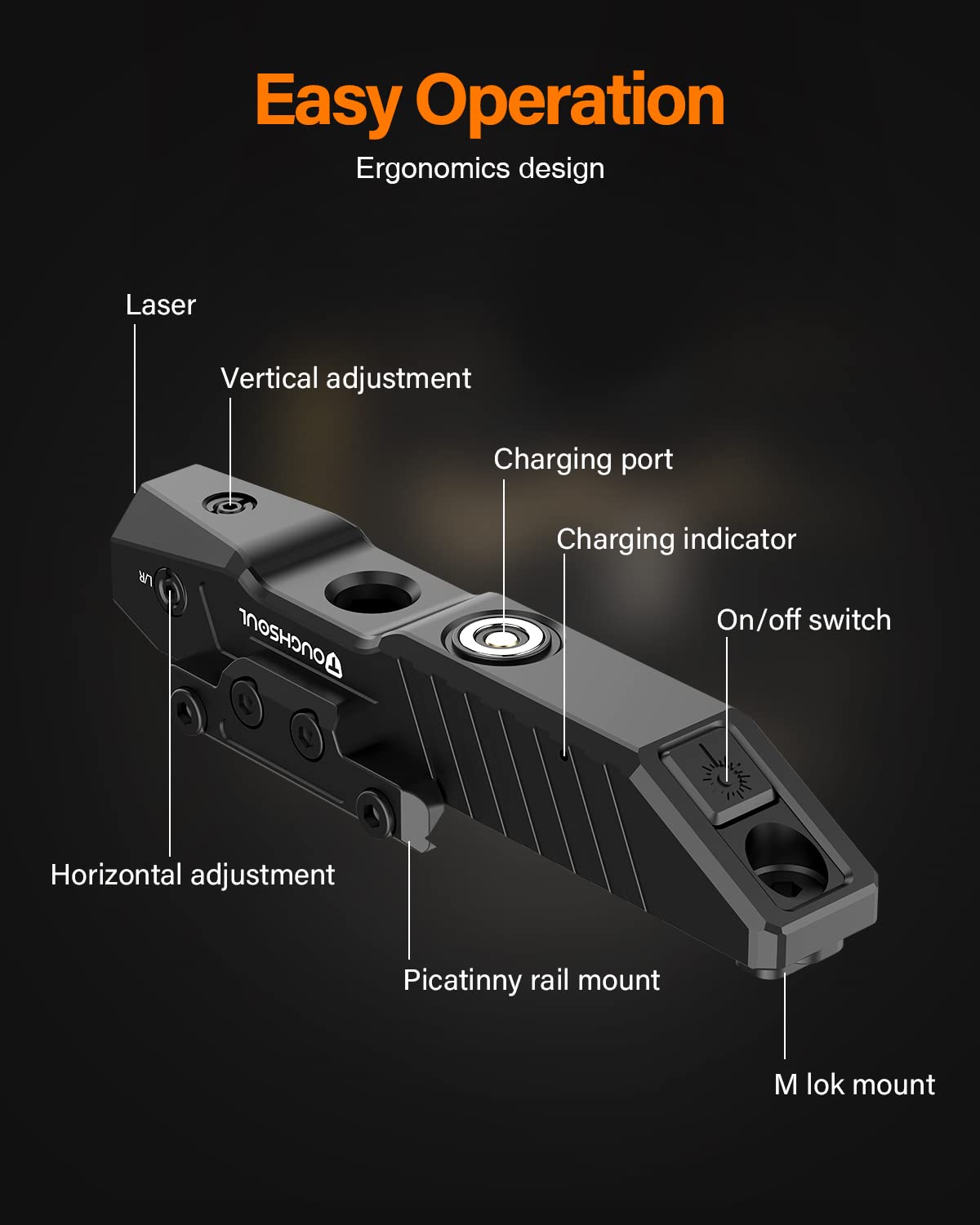 TOUGHSOUL Rifle Green Blue Red Laser Sight Compatible with M-Lok Picatinny Rail, Rechargeable Low-Profile Tactical Rifle Laser Sight with Strobe Function