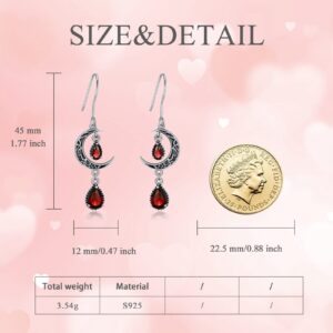 VONALA Celtic Moon Earrings 925 Sterling Silver Created Ruby Dangle Earrings for Women Red Ruby Dangling Earrings Ruby Jewelry Gifts for Women