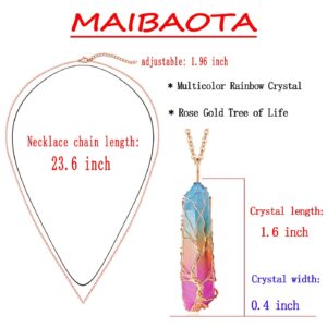 MAIBAOTA Chakra Necklace Life Tree Necklaces for Women Rainbow Necklace Natural Crystal Necklace Rold Plated Wire Wrapped Stone Pendant Necklace