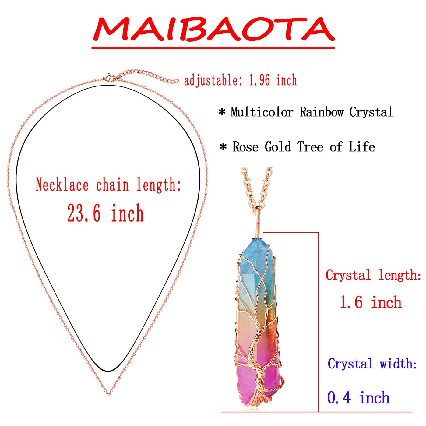 MAIBAOTA Chakra Necklace Life Tree Necklaces for Women Rainbow Necklace Natural Crystal Necklace Rold Plated Wire Wrapped Stone Pendant Necklace