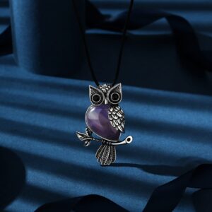 MAIBAOTA Owl Necklace for Women, Chirstmas Owl Gifts for Women, Amethyst Necklace, Natural Crystal Owl Jewelry