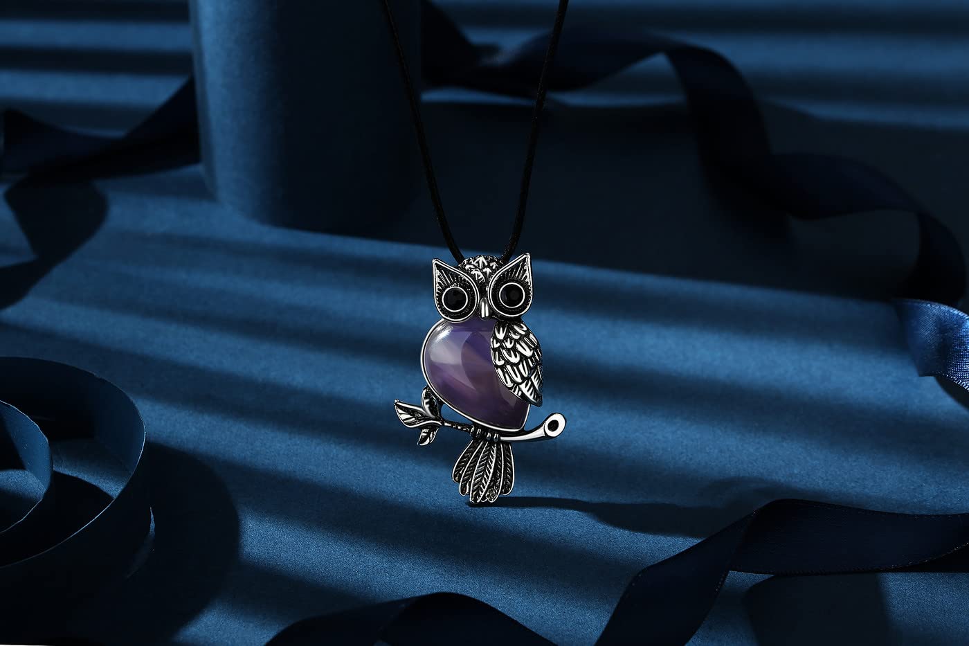 MAIBAOTA Owl Necklace for Women, Chirstmas Owl Gifts for Women, Amethyst Necklace, Natural Crystal Owl Jewelry