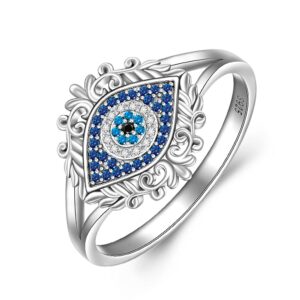 Sterling Silver Evil Eye Ring Spiritual Blue third Turkish Evil Eye Rings Inspirational Faith for Women Jewelry Size 7