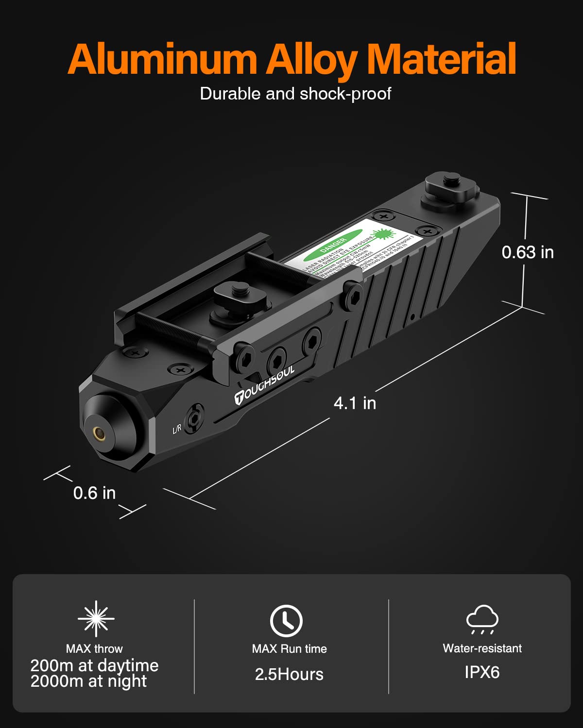 TOUGHSOUL Rifle Green Blue Red Laser Sight Compatible with M-Lok Picatinny Rail, Rechargeable Low-Profile Tactical Rifle Laser Sight with Strobe Function