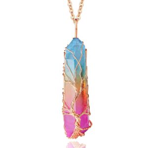 maibaota chakra necklace life tree necklaces for women rainbow necklace natural crystal necklace rold plated wire wrapped stone pendant necklace