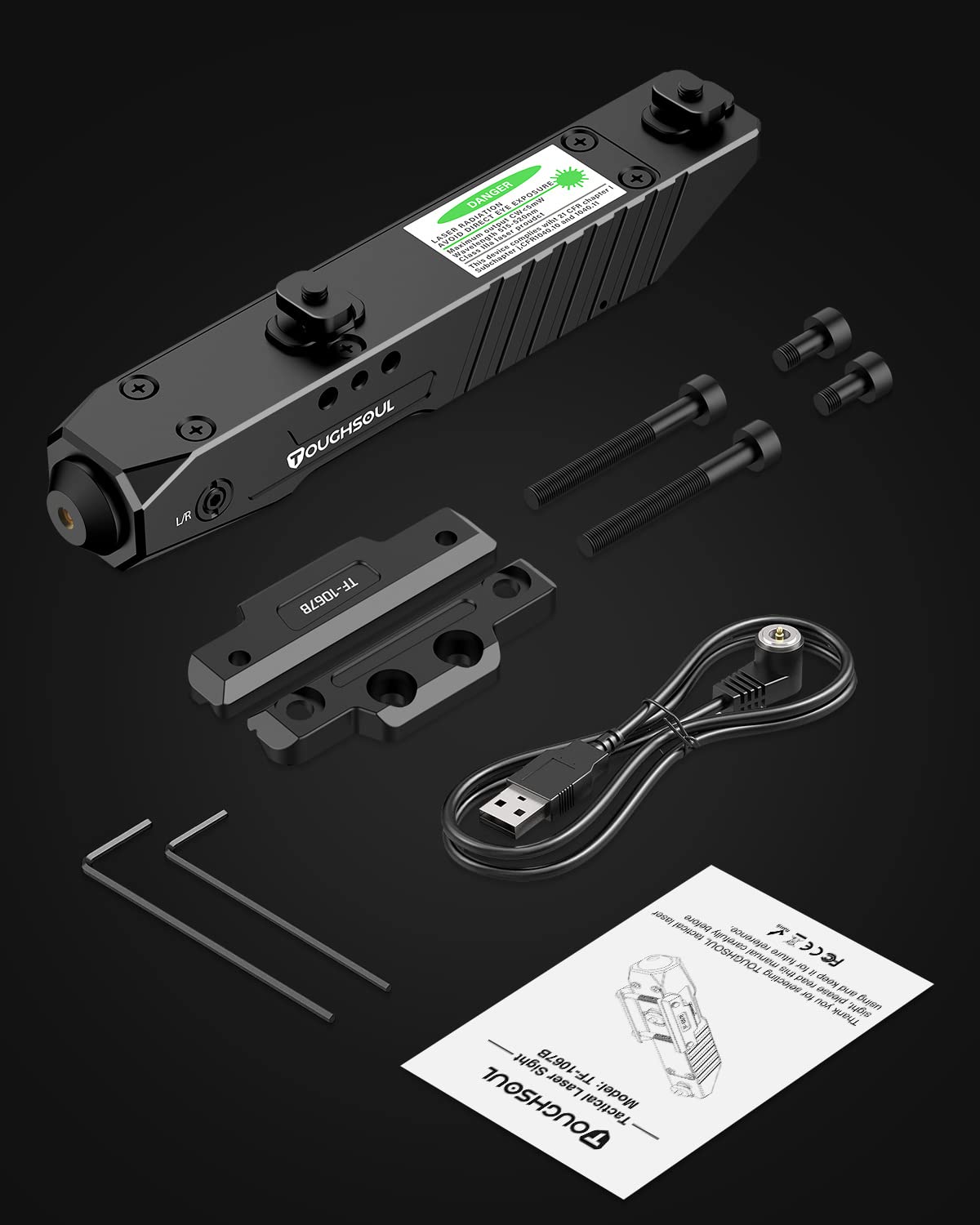 TOUGHSOUL Rifle Green Blue Red Laser Sight Compatible with M-Lok Picatinny Rail, Rechargeable Low-Profile Tactical Rifle Laser Sight with Strobe Function