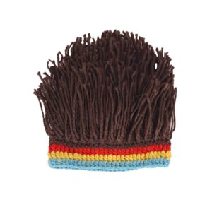 Men Knit Hat with Hair Boys Funny Handmade Knitting Winter Hat Beanie Rasta Hat with Dreadlocks (B-Brown)