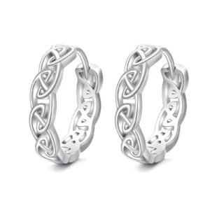 Shusukue Celtic Hoop Earrings 925 Sterling Silver Tiny 16mm Round Huggie Hoop Earrings Celtic Knot Hollow Hoop Earrings Vintage Good Luck Irish Jewelry Gifts for Women Men