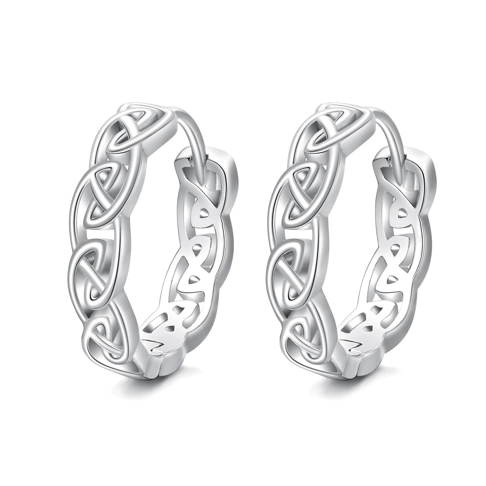 Shusukue Celtic Hoop Earrings 925 Sterling Silver Tiny 16mm Round Huggie Hoop Earrings Celtic Knot Hollow Hoop Earrings Vintage Good Luck Irish Jewelry Gifts for Women Men