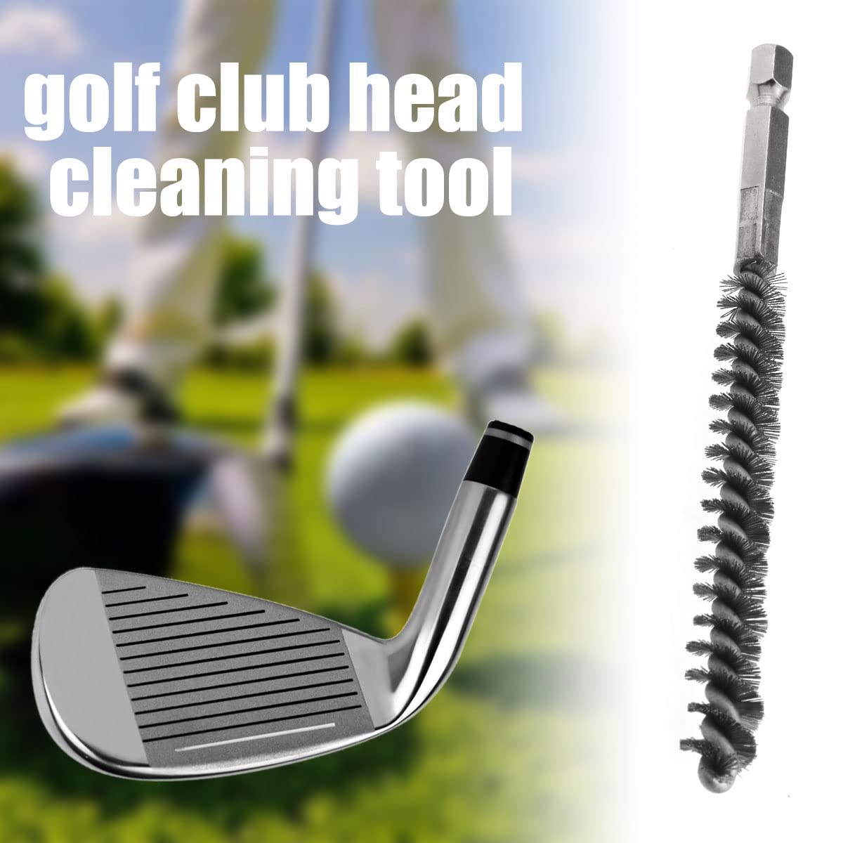 DGHAOP 2IN1 Golf Hosel Brush Golf Clubs Head Hosel Brush Stainless Steel Golf Club Brush Wire Brush Cleaning Tool with Handle 1/4 Inch Hex Shank for Power Drill Impact Driver (Diameter 8mm+10mm)