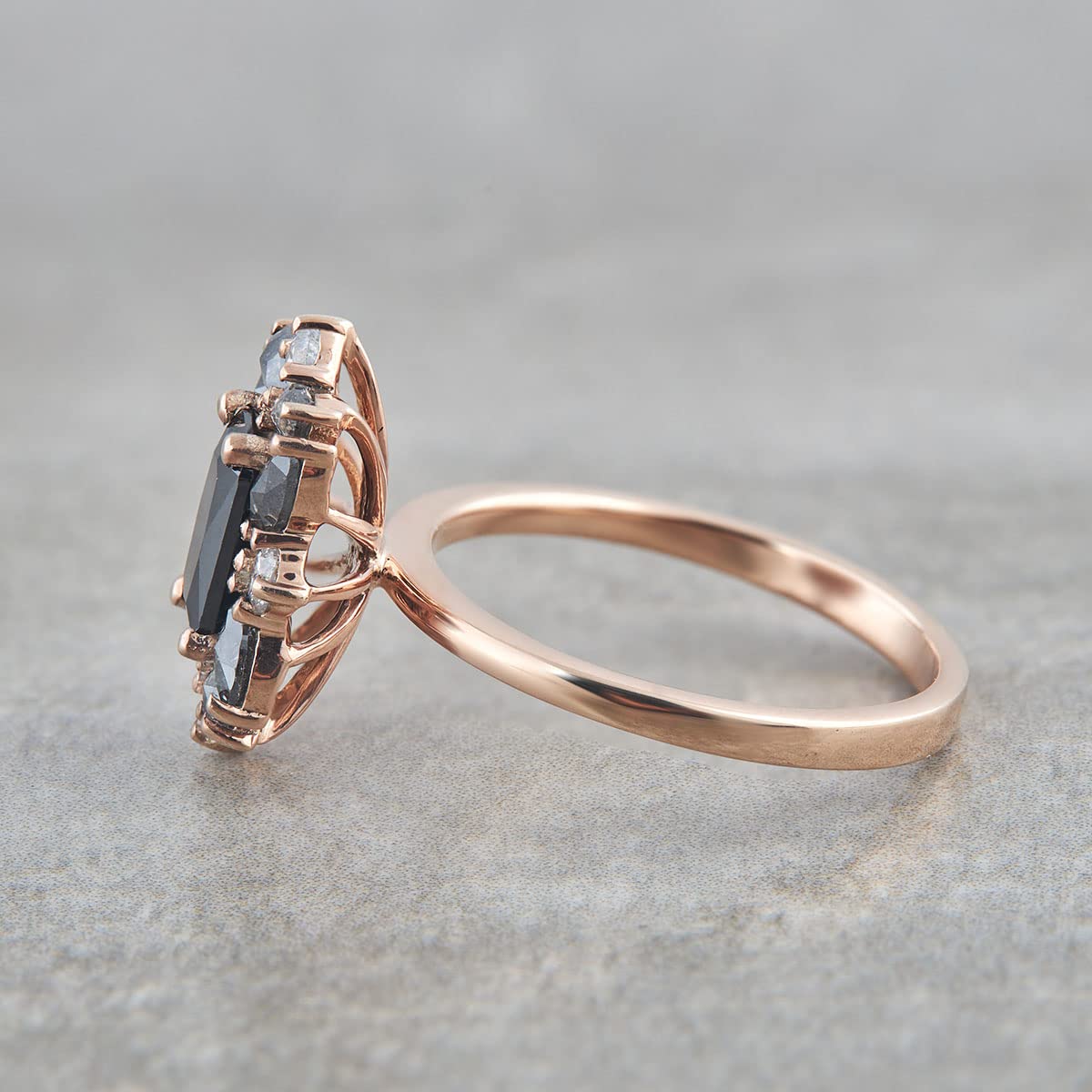 Natural Black Diamond Engagement Ring Marquise Rose Cut Salt and Pepper Diamond Ring Rose Gold Finish 925 Silver (6)