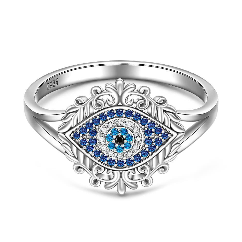 Sterling Silver Evil Eye Ring Spiritual Blue third Turkish Evil Eye Rings Inspirational Faith for Women Jewelry Size 7