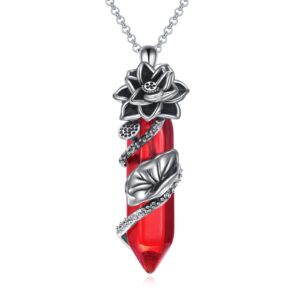 CRMAD Lotus July Flower Necklace for Women Sterling Silver Red Quartz Healing Stone Crystal Jewelry Mothers Day Birthday Gifts for Mom (07-July)