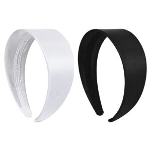 deeka 2 inch wide satin headband for women and girls -white/black