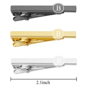 Dannyshi Tie Clips for Men, Black Gold Silver 2.1inch Initial Alphabet Letter Tie Clip Bar Set (B)